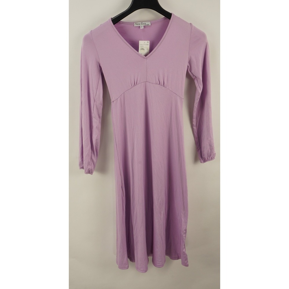 New Velvet Torch Women's Small Purple Stretch Lightweight V-Neck Shirt Dress
